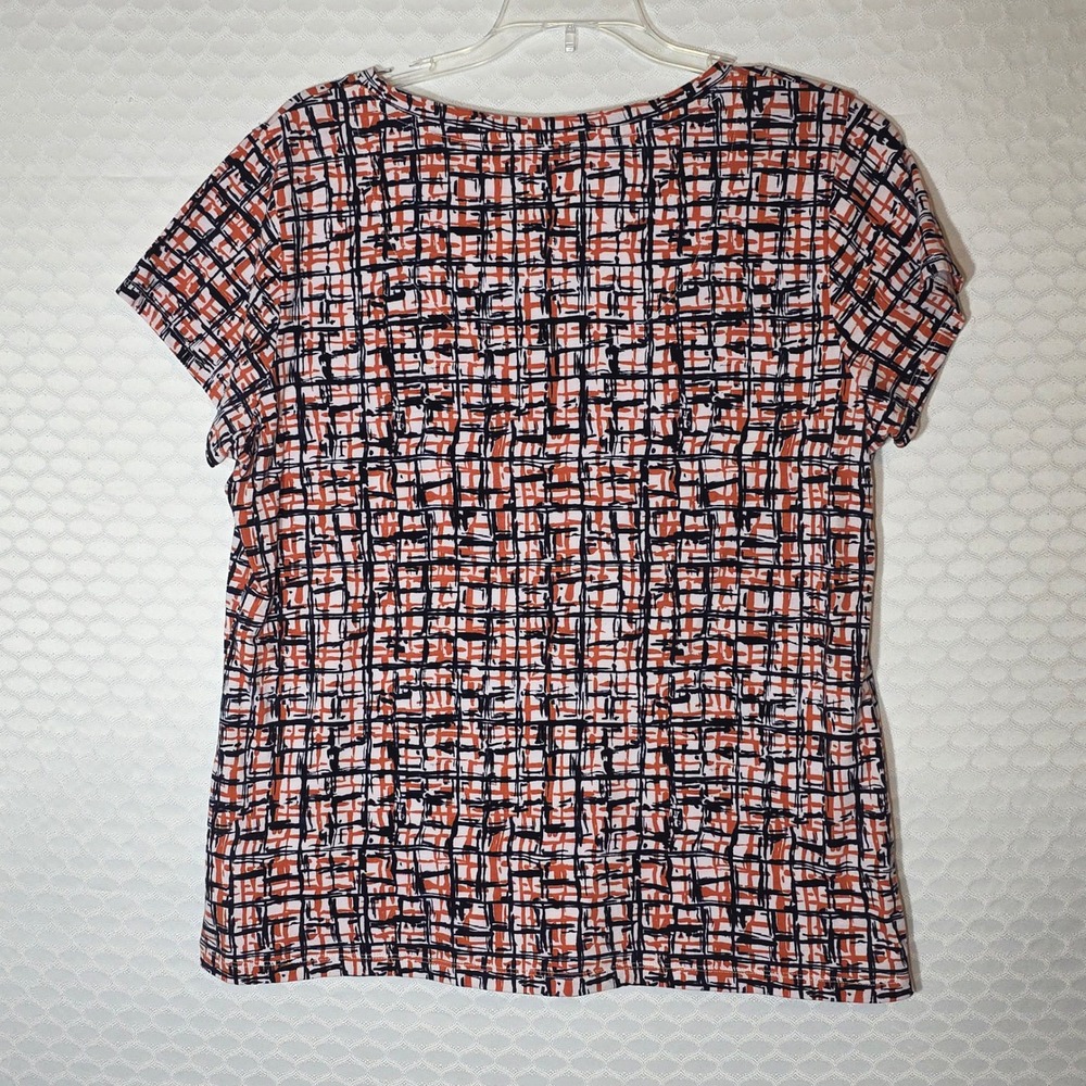 Liz Claiborne Sport Womens XL Orange Black Coral Abstract Grid Cotton Tee Top - Picture 6 of 6